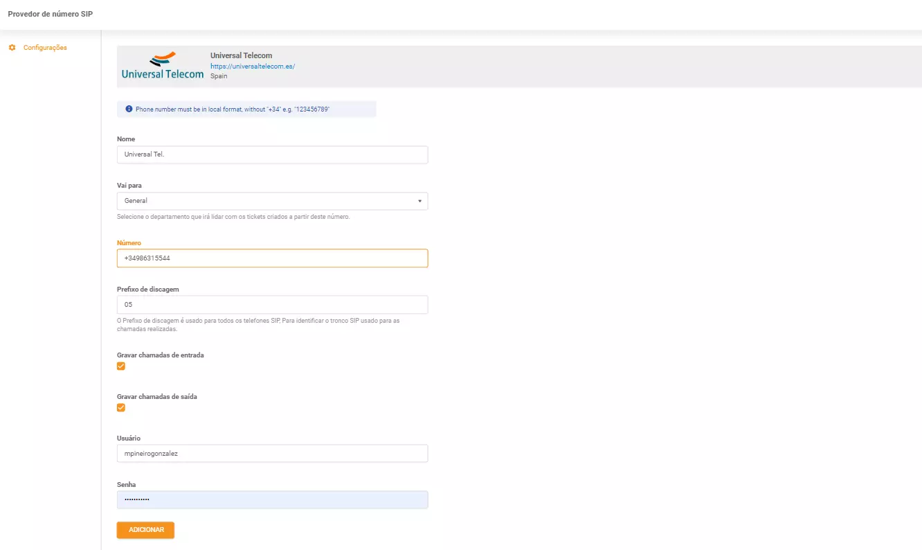 Credenciales de Universal Telecom