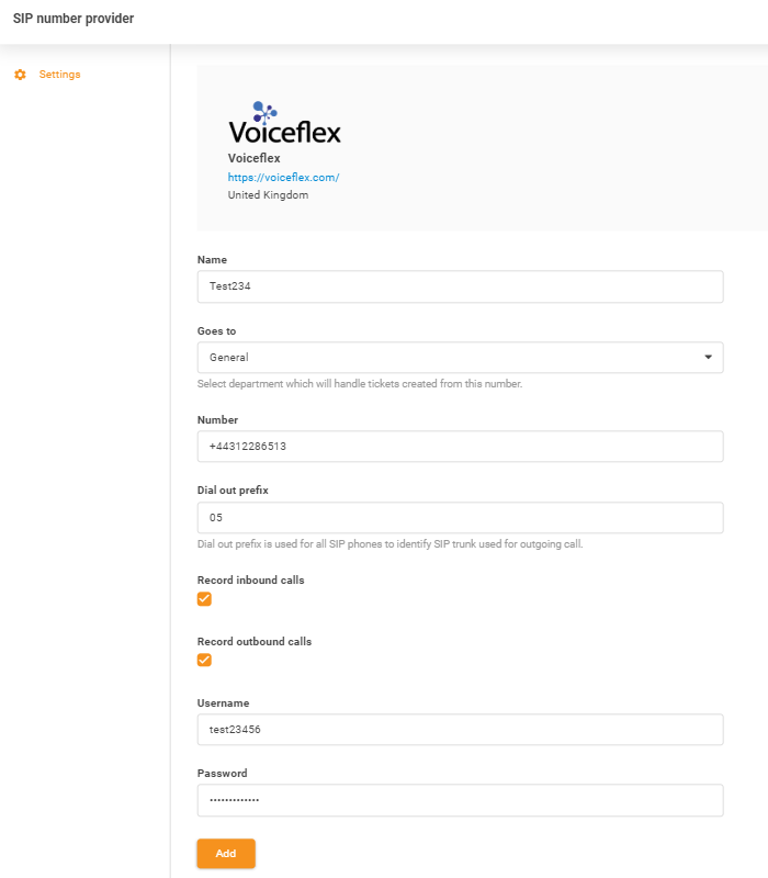 Entrada de credenciales de Voiceflex