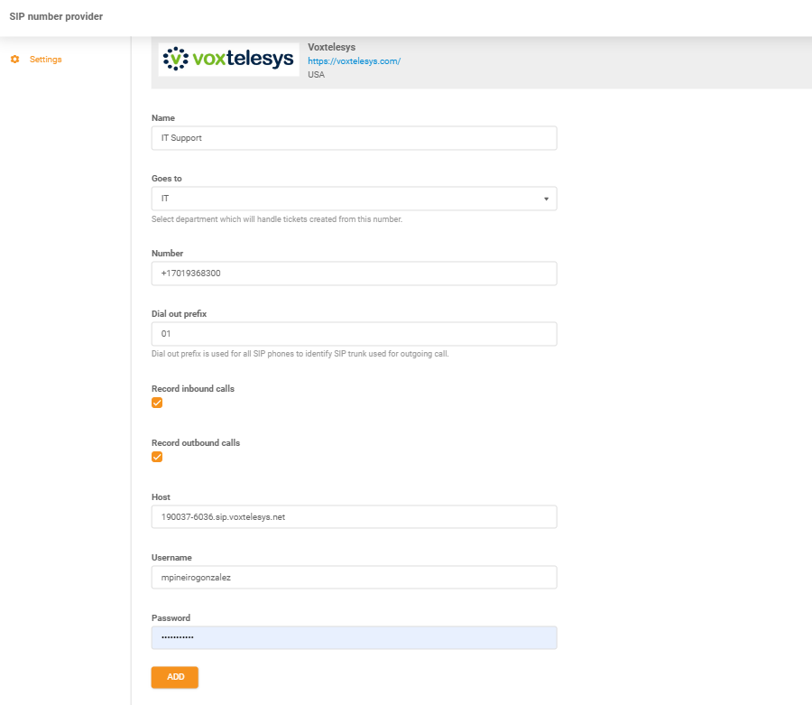 Credenciales de Voxtelesys