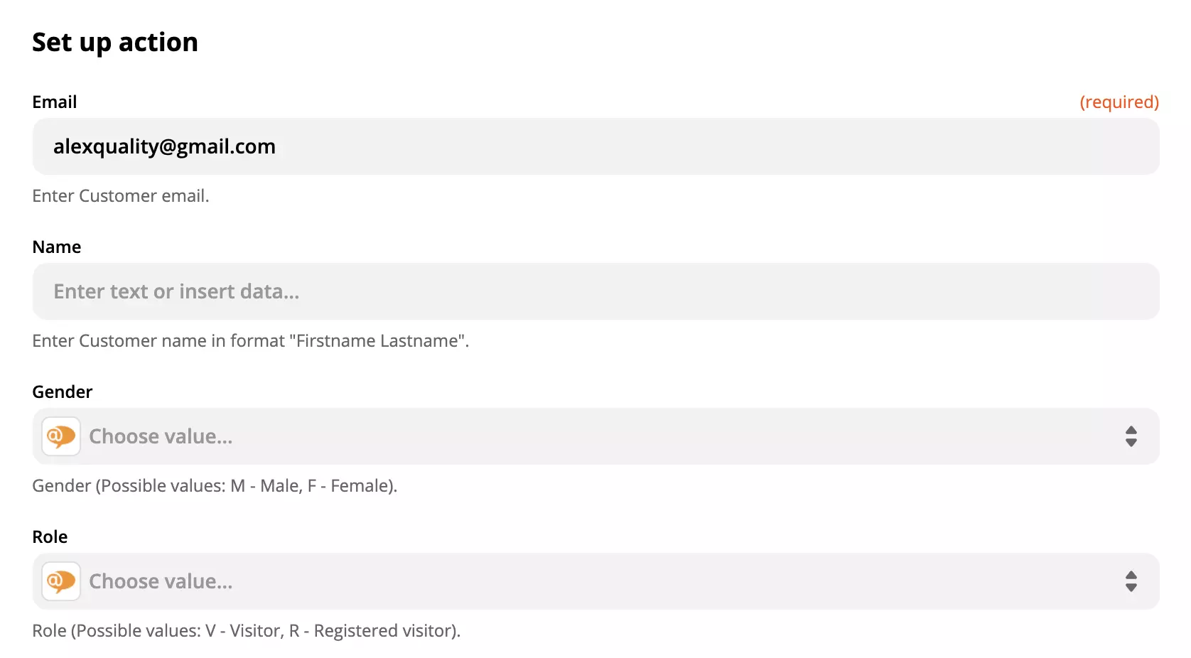 Configuración de acción de LiveAgent en Zapier