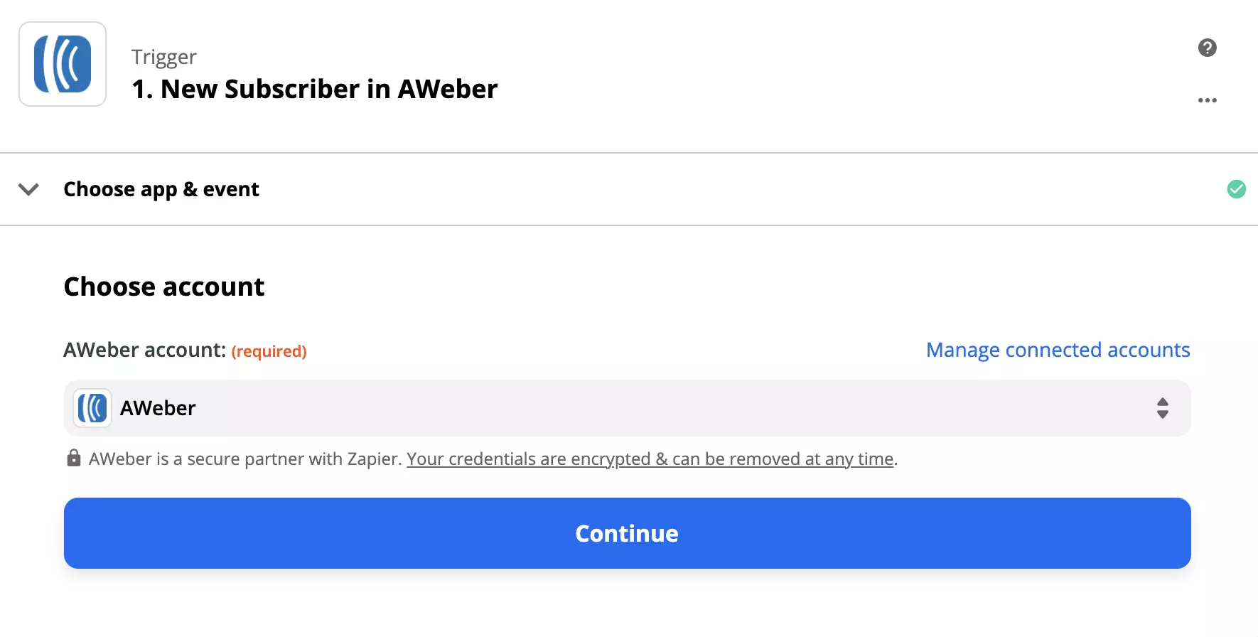 Configuración del disparador de AWeber en integraciones de Zapier