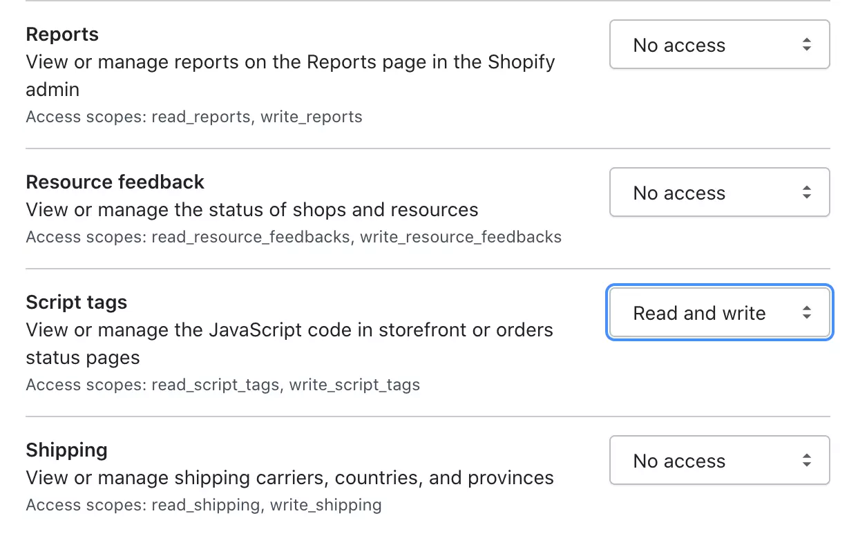 Cambiar permisos manualmente para permitir que LiveAgent acceda a los datos de Shopify