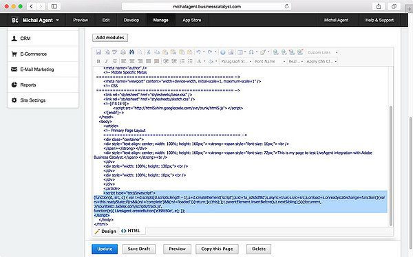 Integración de LiveAgent Adobe Business Catalyst