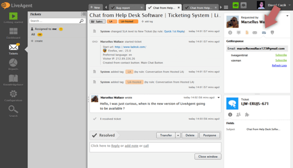 Integración de GetResponse LiveAgent