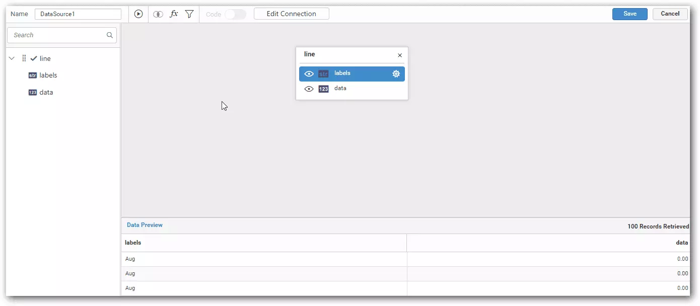 Vista de diseño de datos de Bold BI