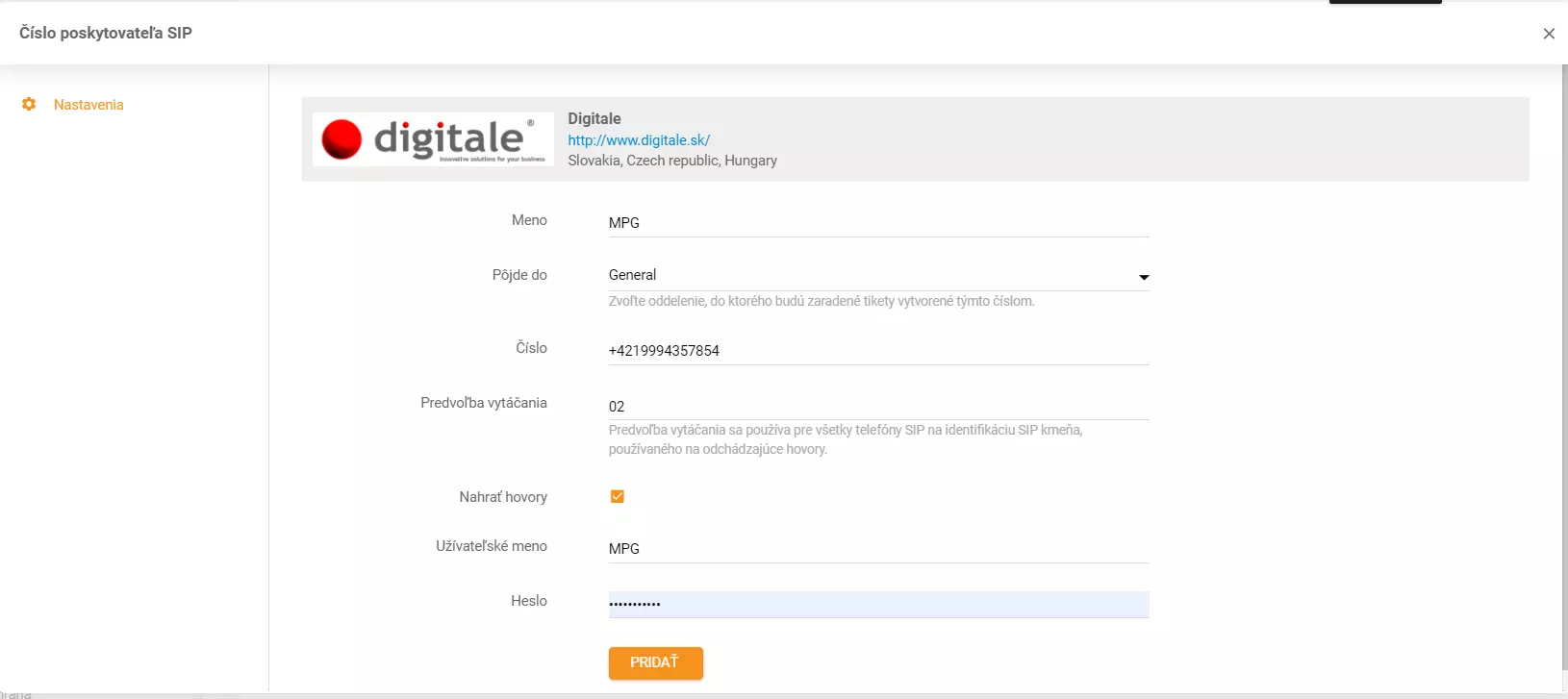 Configuración de credenciales de Digitale