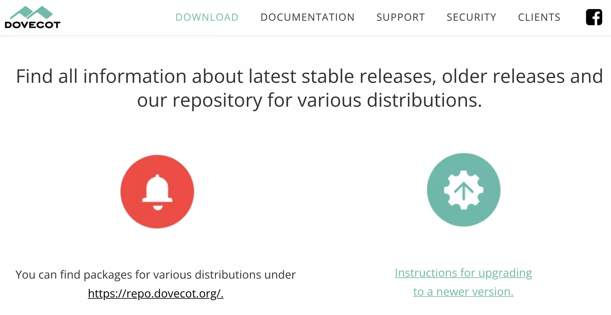 Sitio web de Dovecot con descargas disponibles de la última versión