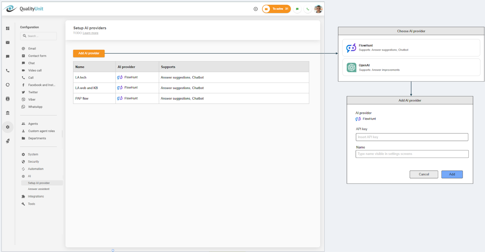 Conectar el proveedor de IA de LiveAgent