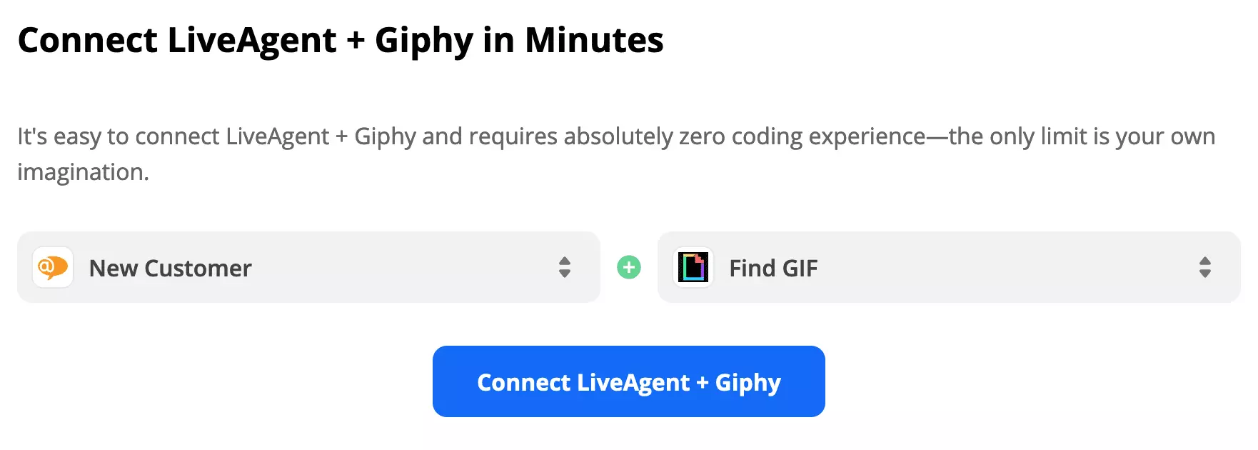 Disparador de LiveAgent y acción de Giphy seleccionados en Zapier