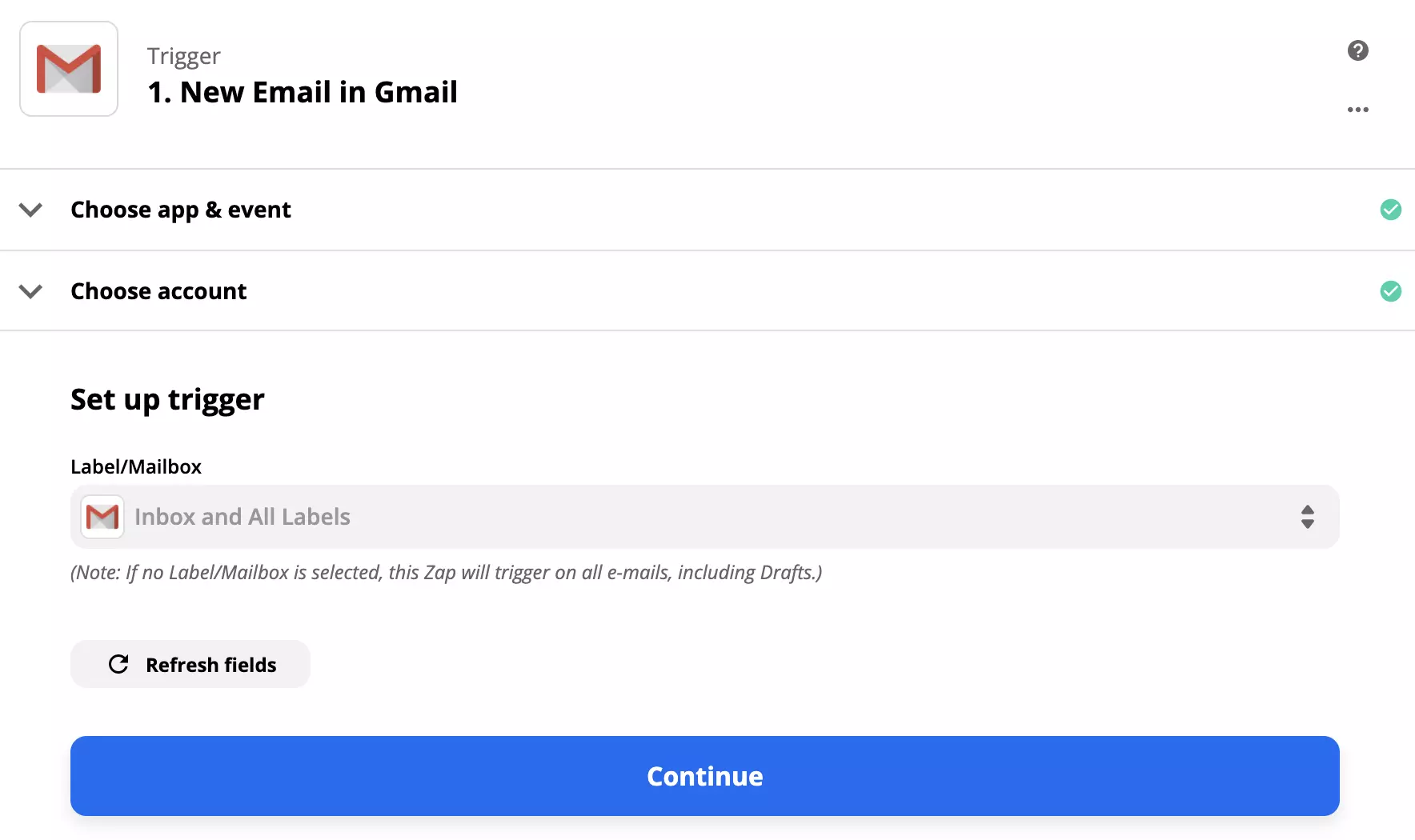 Configuración del disparador de Gmail en Zapier