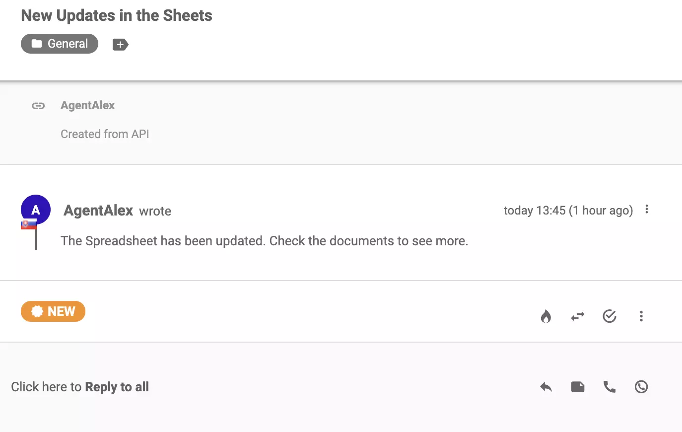 Un nuevo ticket que llegó al sistema de tickets después de la integración exitosa con Google Forms