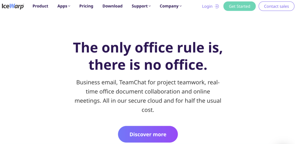 Página de inicio de IceWarp con eslogan y opciones debajo