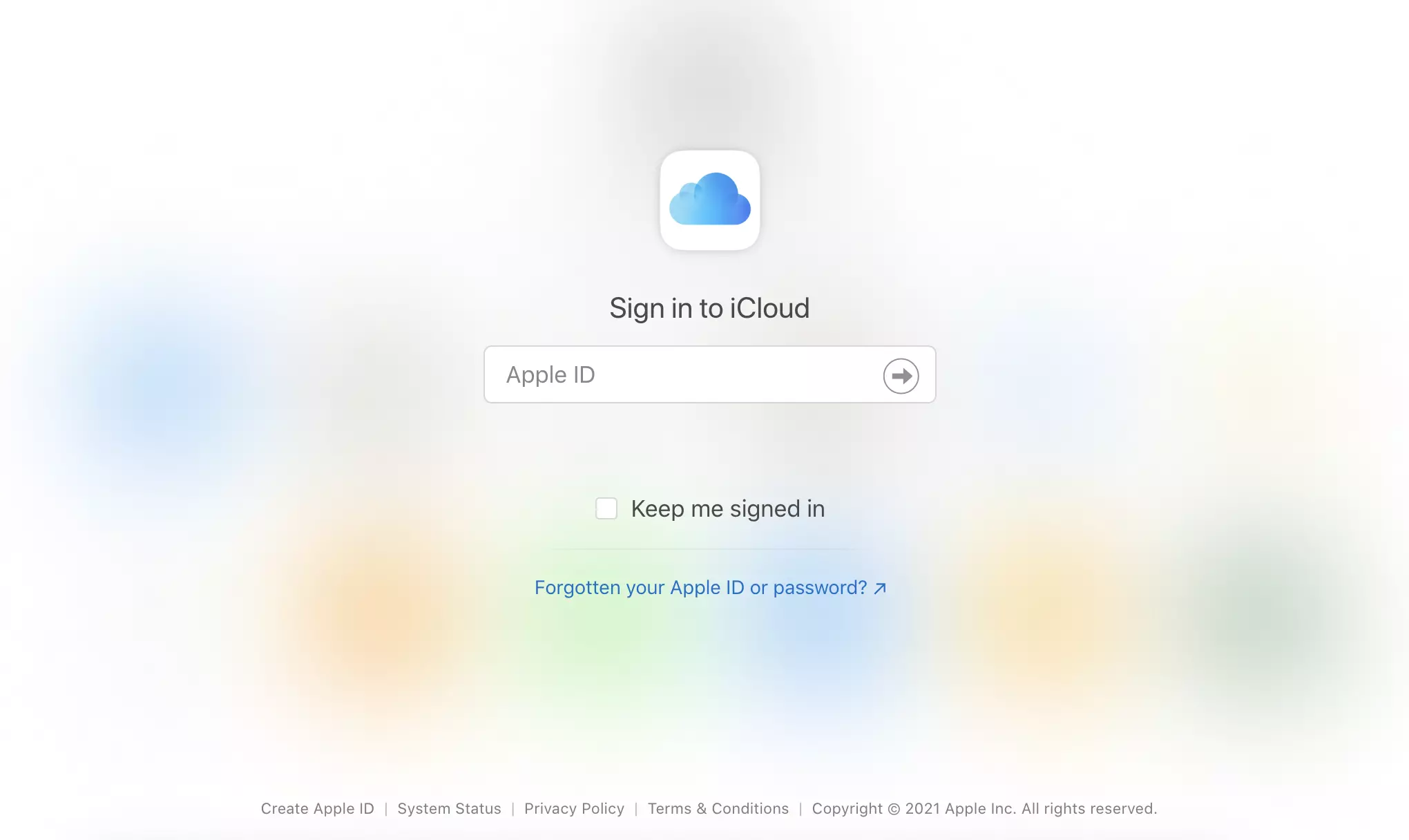 Sitio web de iCloud con opciones de inicio de sesión