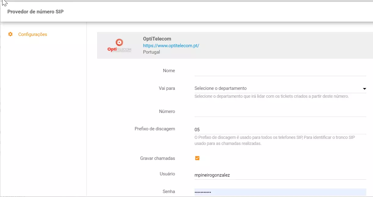 Configurar número de teléfono OptiTelecom