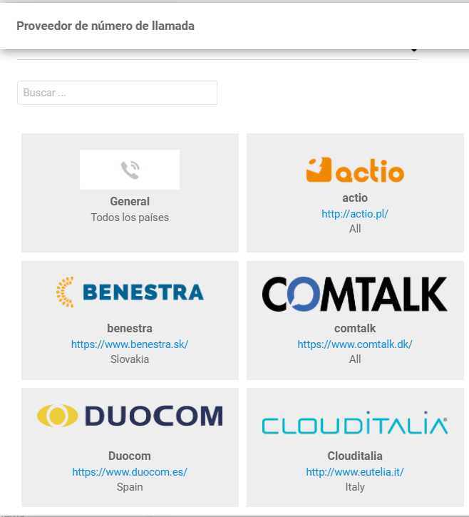 Selecciona Duocom de la lista de proveedores de VoIP