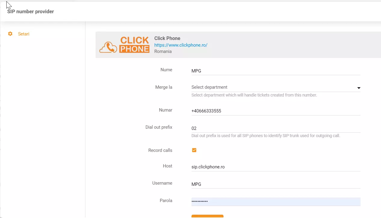Credenciales de ClickPhone