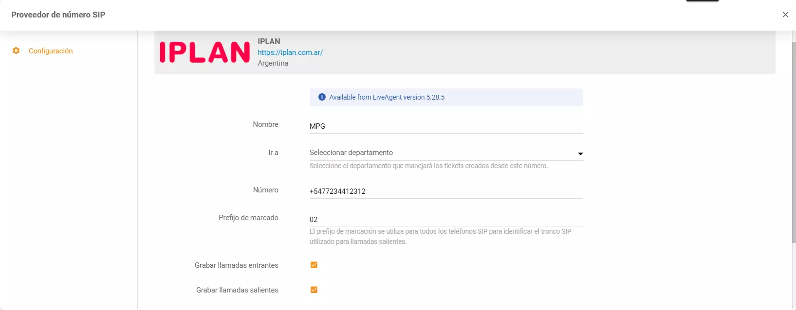 Insertar credenciales de iPlan