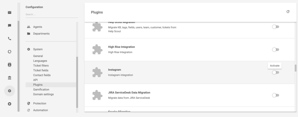 Complemento de Instagram en LiveAgent