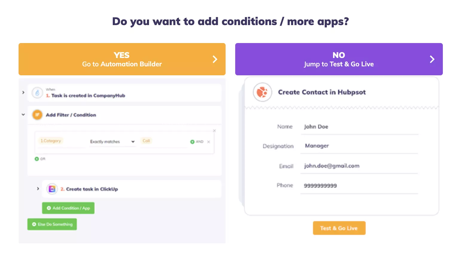Elegir generador de automatización o saltar a prueba y poner la integración en vivo