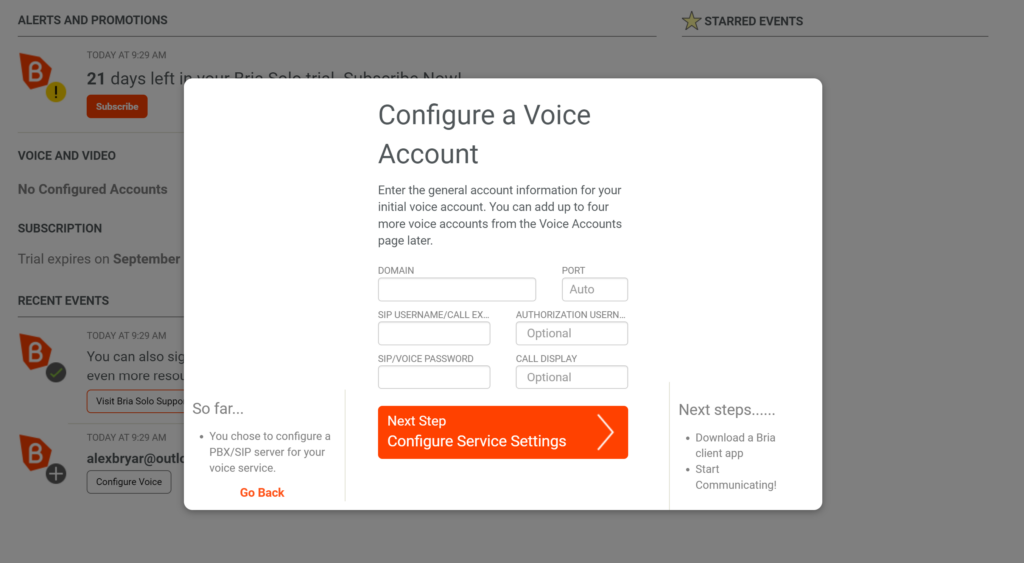 Configuración de voz de Bria