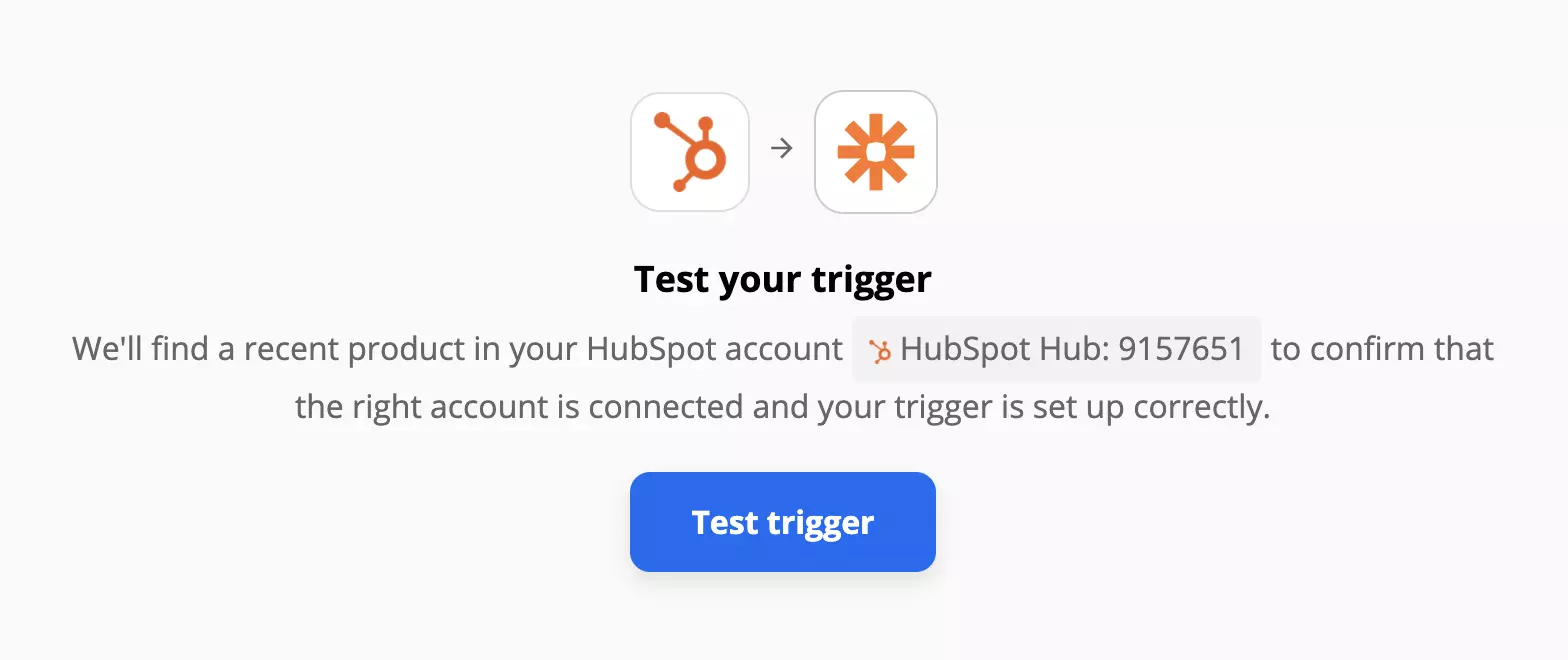 Una prueba de disparador de HubSpot en Zapier