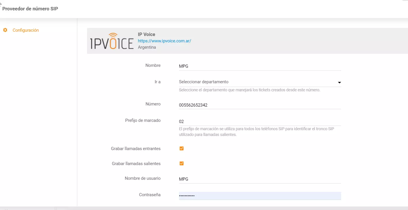Configuración de IP Voice con LiveAgent