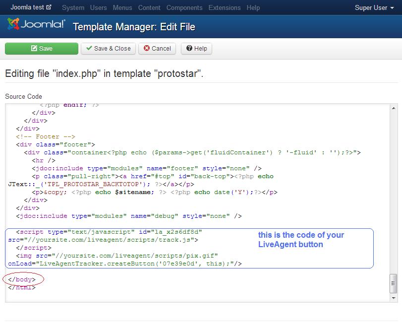 Editor de plantillas de Joomla