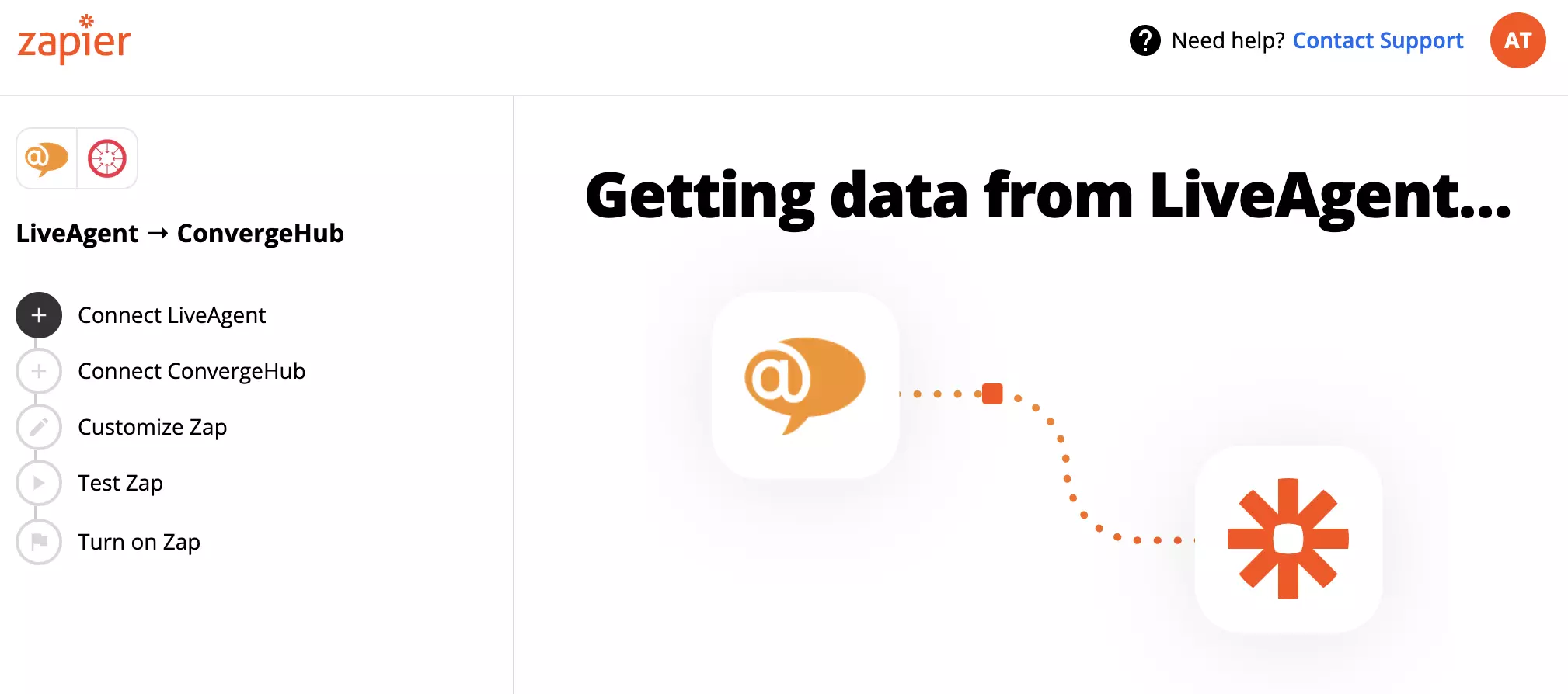 Conectando cuentas de LiveAgent y ConvergeHub con Zapier