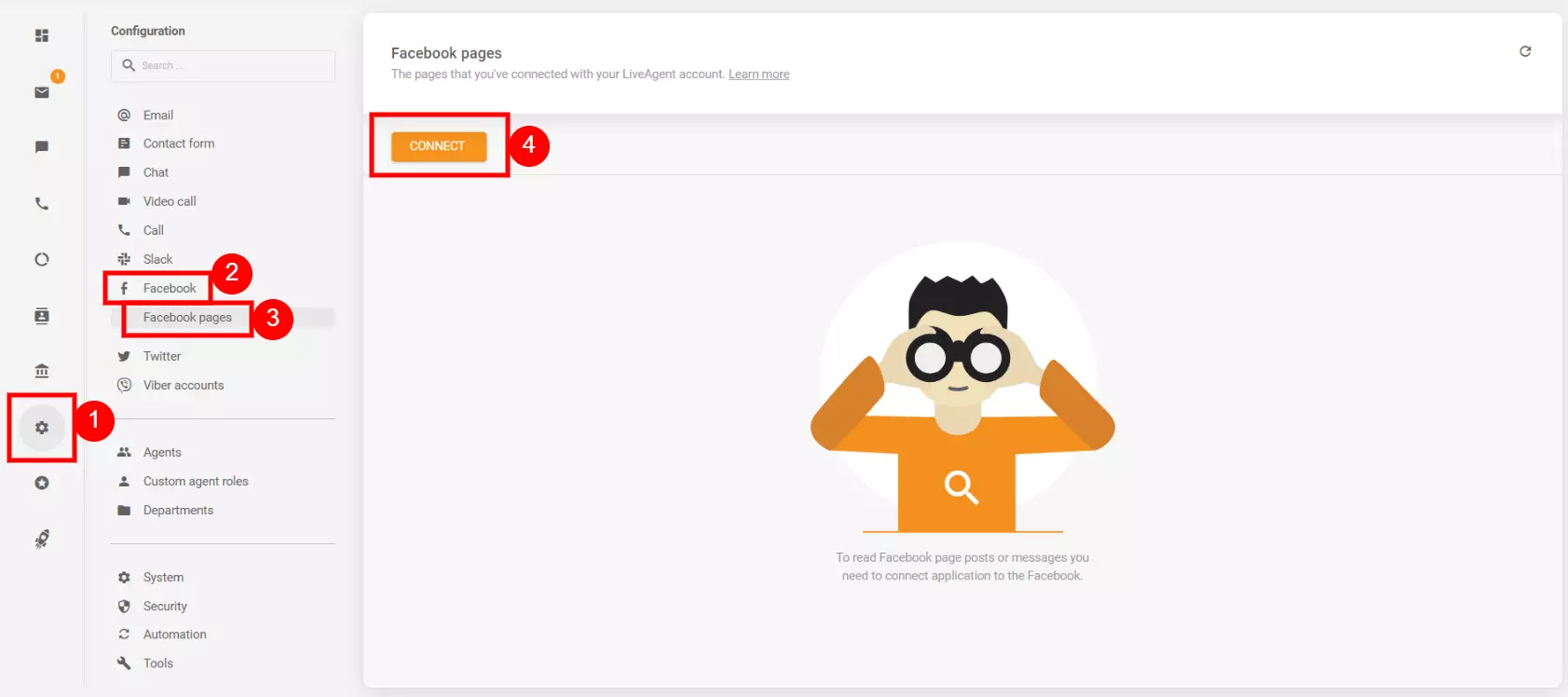 Configuración para conectar tu cuenta de Facebook con LiveAgent