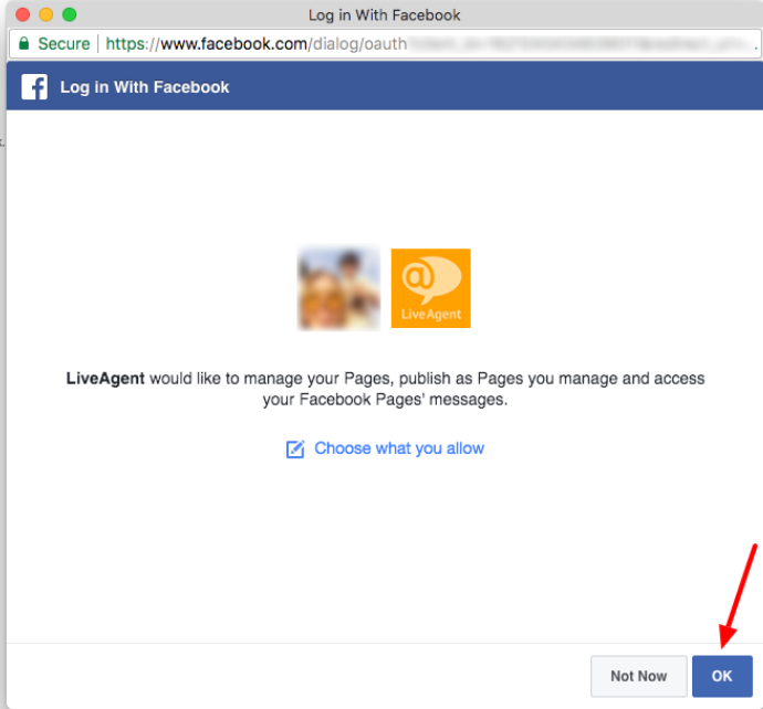 Dándole permiso a LiveAgent para gestionar tu página de Facebook