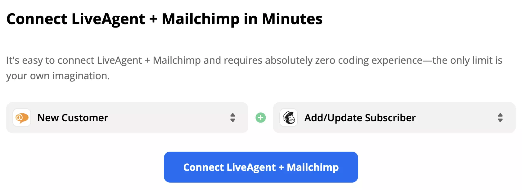Disparador de LiveAgent y acción de Mailchimp seleccionados