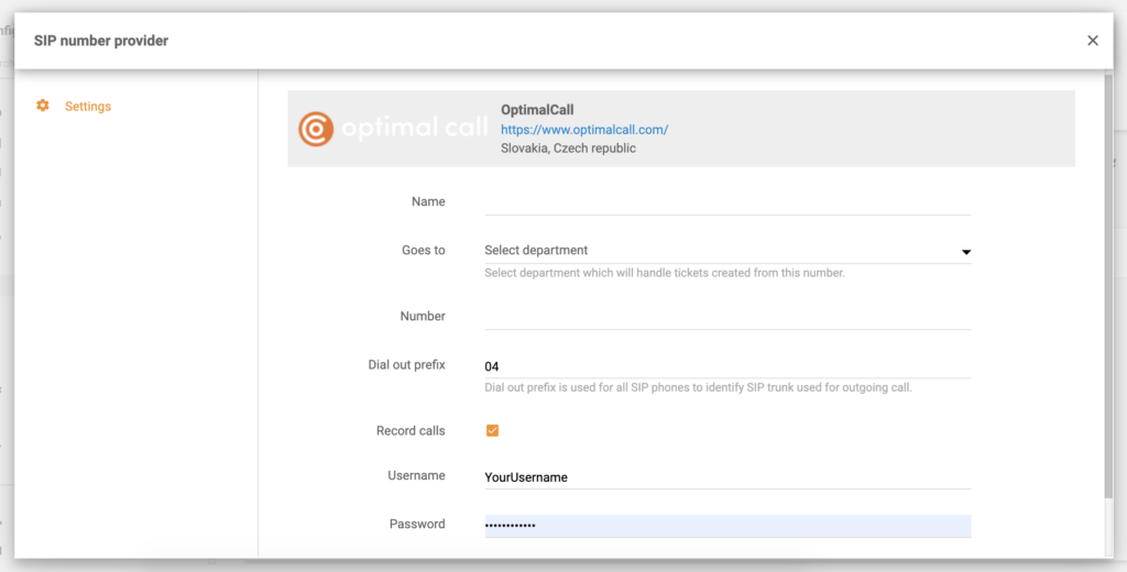 Configuración de Optimal Call