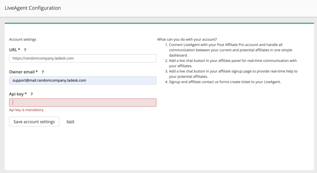 Configuración de chat en vivo