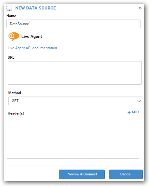 Ventana de configuración Bold BI NEW DATA SOURCE