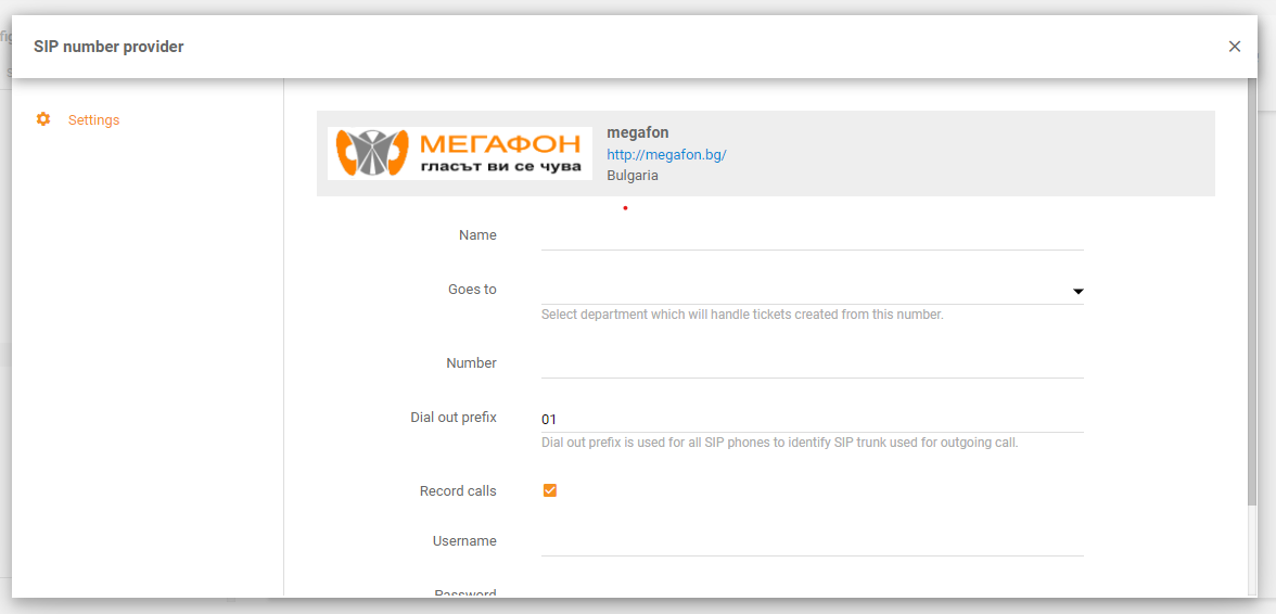 Integración de Megafon en LiveAgent