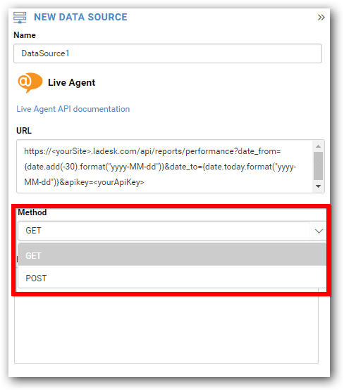 Selección de método REST API de Bold BI