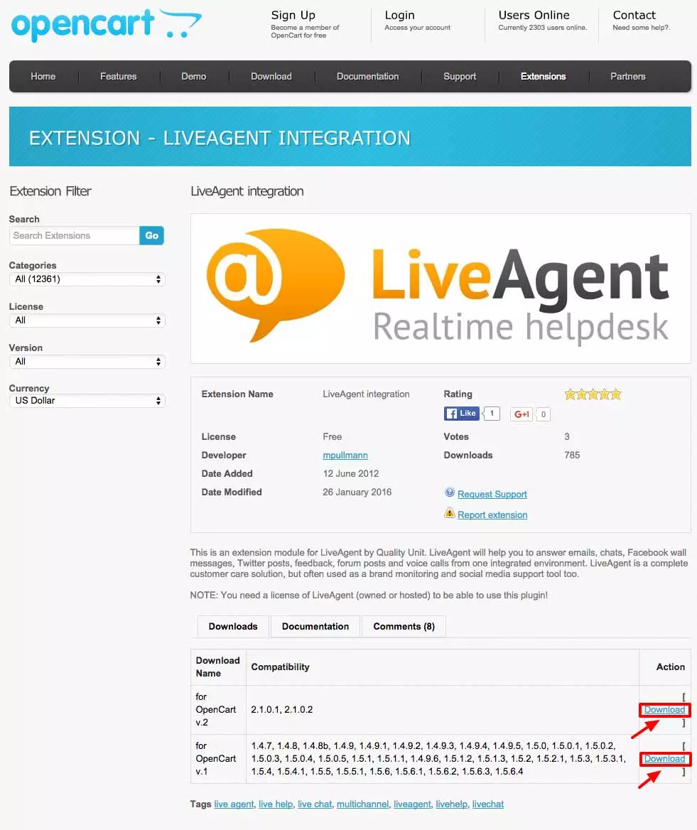 Integración de OpenCart LiveAgent - Descargar extensión