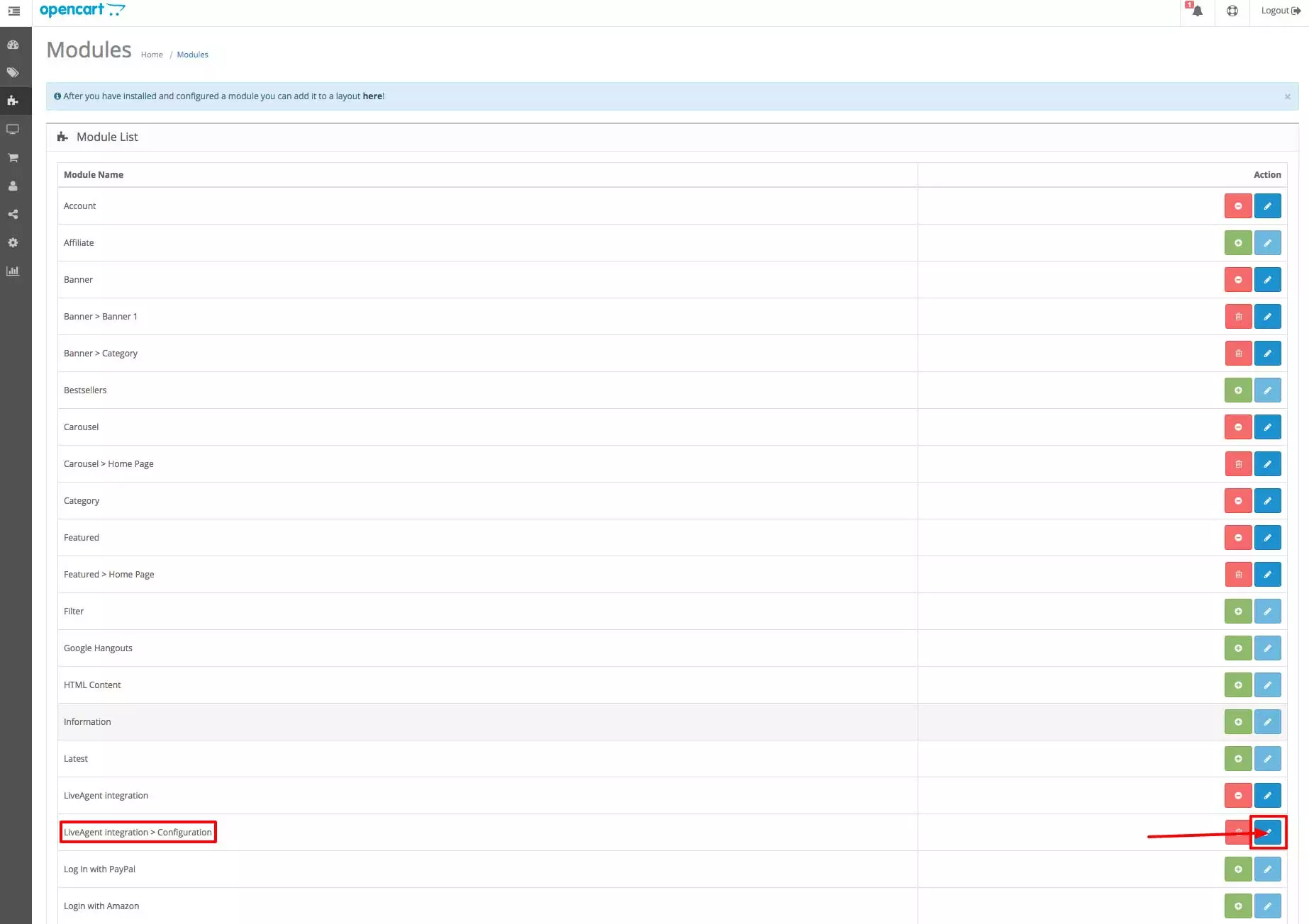 Integración de OpenCart LiveAgent - Configuración
