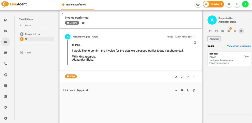 Acuerdo de PipeDrive en LiveAgent