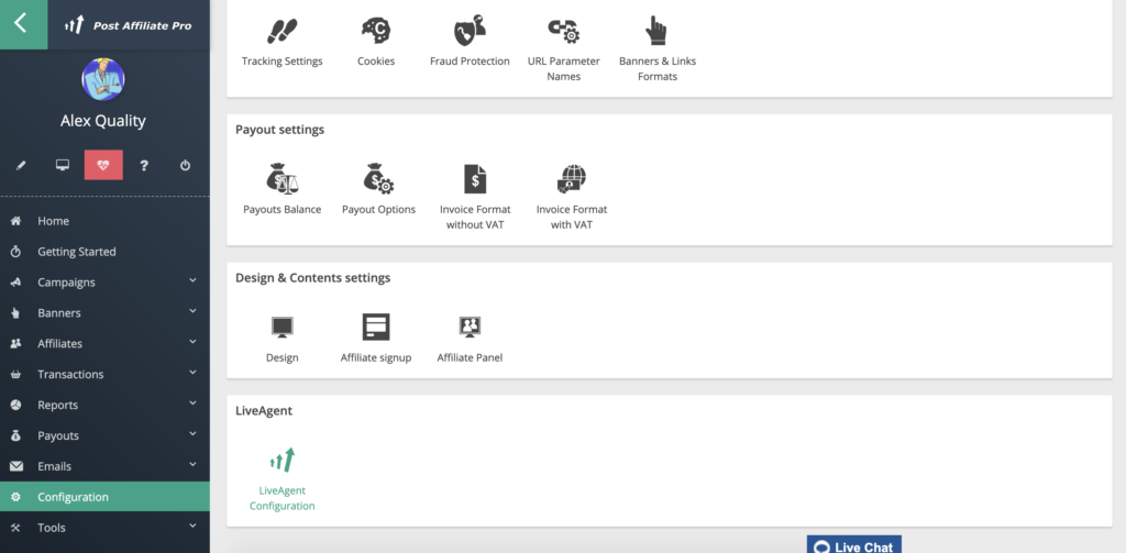 Configuración de LiveAgent en Post Affiliate Pro
