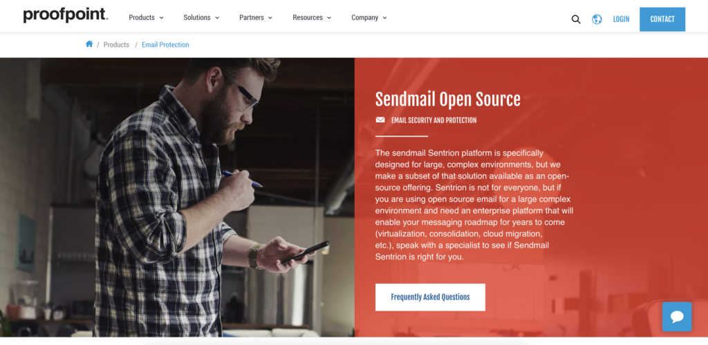 Página de inicio de Sendmail con opción de descarga e información