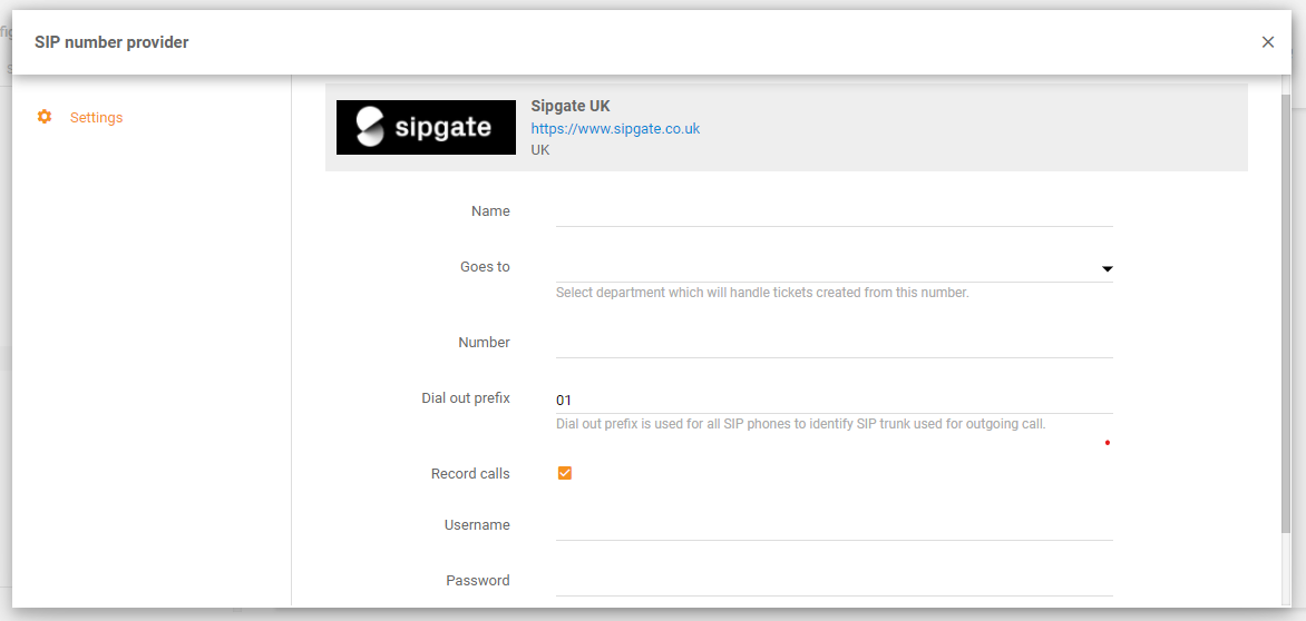 Integración de Sipgate en LiveAgent