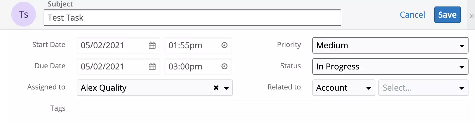 Se ha creado una nueva tarea en SugarCRM