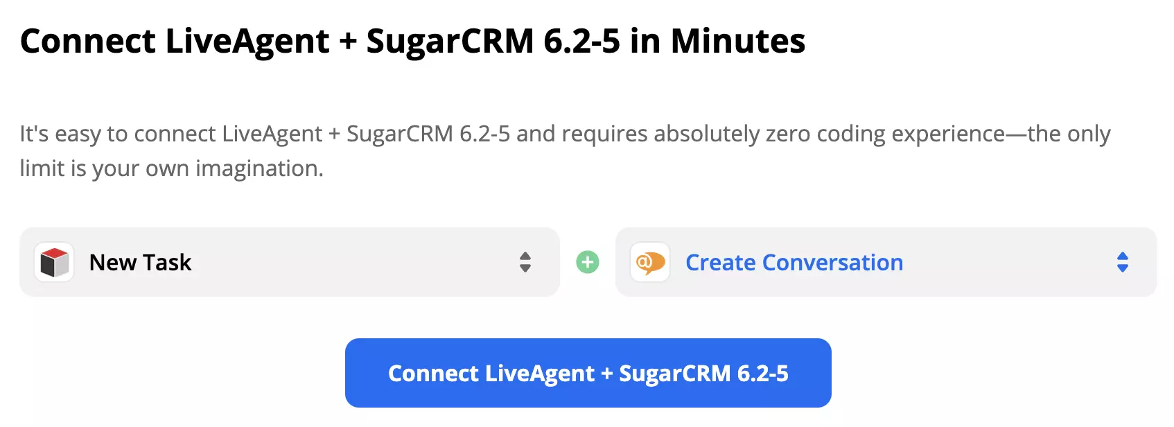 Disparador Nueva tarea de SugarCRM y acción Nueva conversación de LiveAgent