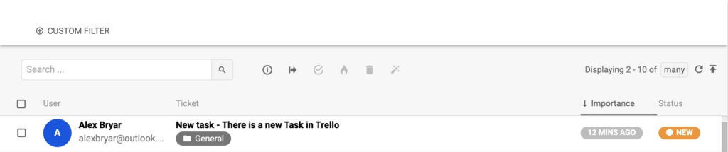 Una nueva conversación en LiveAgent activada por la integración de Trello