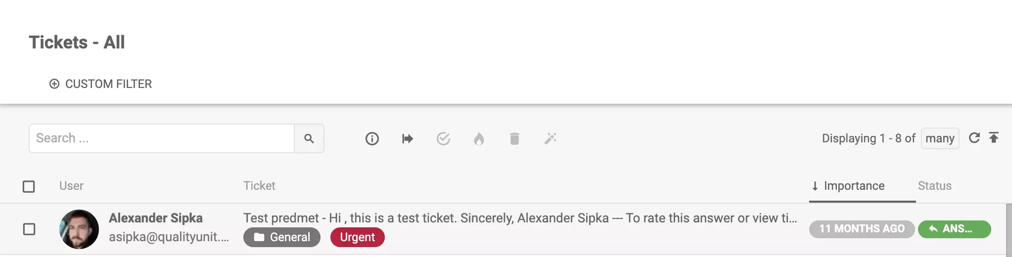 A ticket view with the tag Urgent