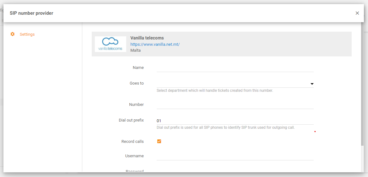 Integración de Vanilla Telecoms en LiveAgent