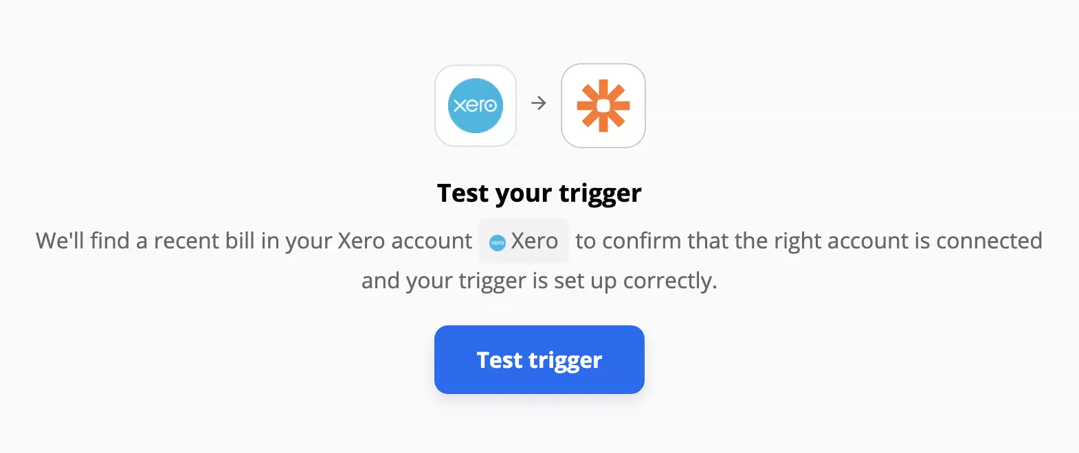 Prueba del disparador de Xero en integraciones de Zapier