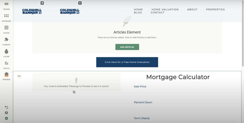 Constructor de sitios web de Zentap con múltiples opciones en el panel izquierdo