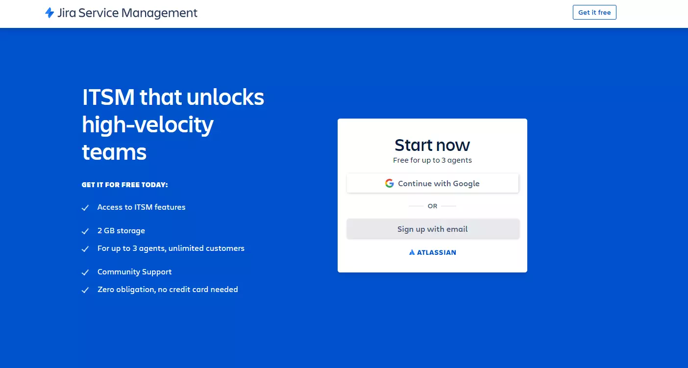 Página de inicio de JIRA Service Management